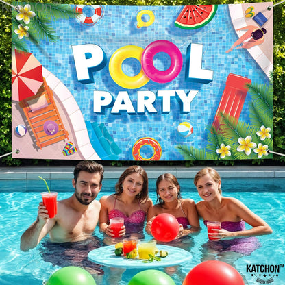 KatchOn Pool Party Banner 72x44 Inch | Pool Party Banner, Pool Party Decorations, Summer Backdrop for Summer Party Decorations