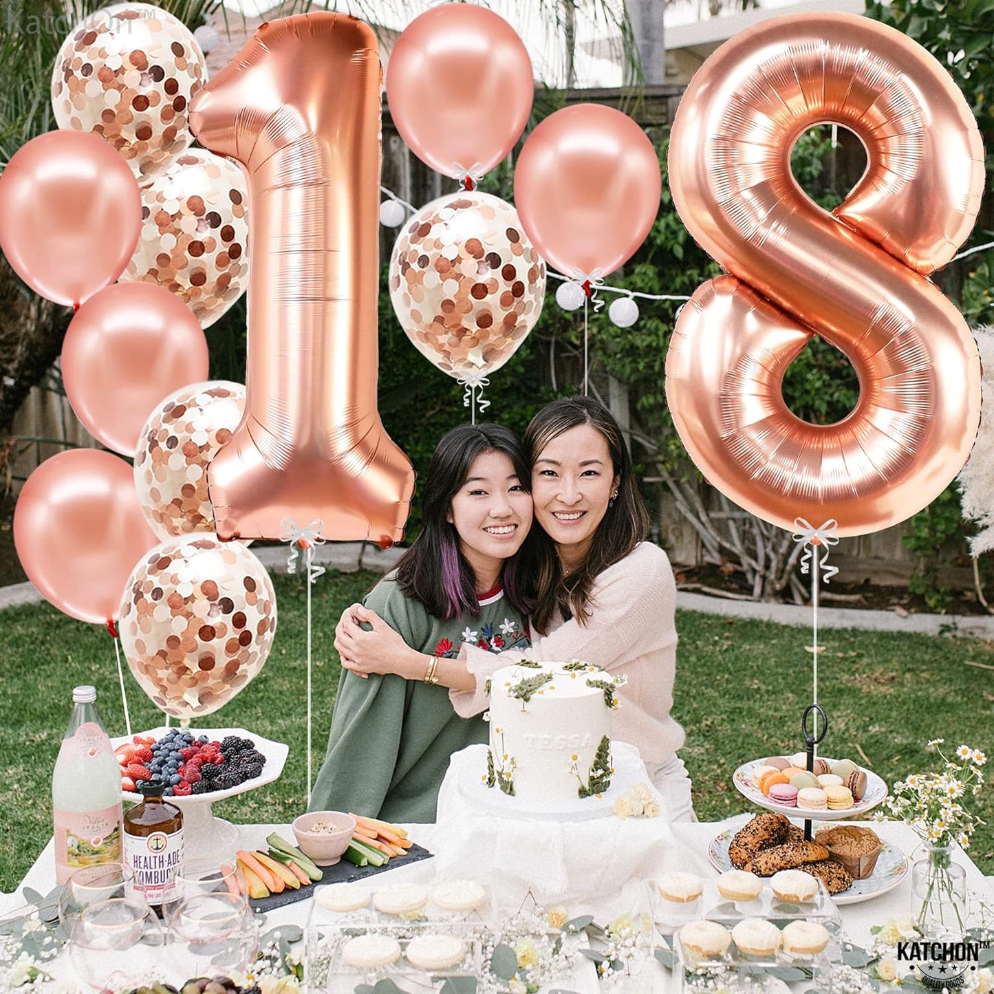 KatchOn, Rose Gold 18 Balloon Numbers - 40 Inch | 18th Birthday Balloons with Confetti Balloons | Rose Gold 18th Birthday Decorations for Girls | 18th Balloon Numbers, Happy 18th Birthday Decorations