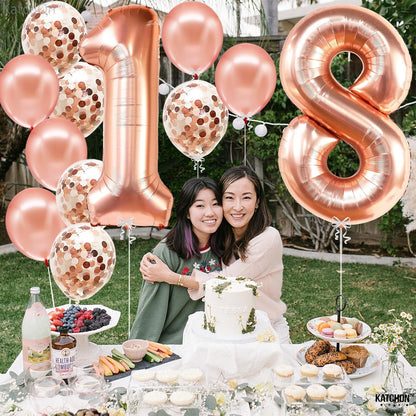 KatchOn, Rose Gold 18 Balloon Numbers - 40 Inch | 18th Birthday Balloons with Confetti Balloons | Rose Gold 18th Birthday Decorations for Girls | 18th Balloon Numbers, Happy 18th birthday Decorations