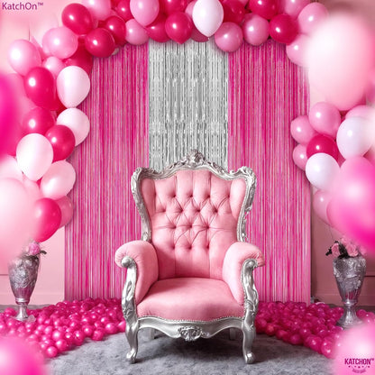 KatchOn, Hot Pink and Silver Fringe Backdrop - XtraLarge, 3.2x8 Feet, Pack of 3 | Silver & Pink Backdrop for Birthday Party Decorations, Bachelorette Party Decorations | Graduation Decoration 2025