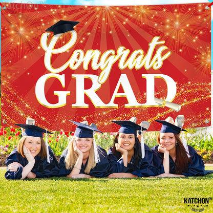 KatchOn, Red Congrats Grad Banner - Xtralarge, 72x44 Inch | Red and Gold Congrats Grad Banner for Graduation Party Decorations 2026 | Graduation Decorations 2026