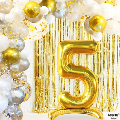 KatchOn, Self Standing 5 Balloon Number Gold - Giant, 40 Inch |  Five Balloon Number, 5th Anniversary Decorations | 5th Birthday decorations for Boys | 5 Year Anniversary Decorations