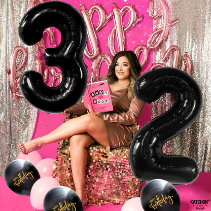KatchOn, Huge Black 32 Balloon Numbers - 40 Inch | Foil Number Balloon For 32nd Birthday Party Decorations | 32 Balloon For Anniversary Decorations | Black Party Decoration