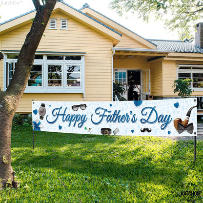 KatchOn, Happy Fathers Day Banner - XLarge, 120x20 Inch | Blue Happy fathers Day Yard Banner | Happy Fathers Day Decorations for Party | Happy Father's Day Backdrop for Father's Day Party Decorations