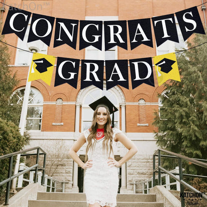 KatchOn, Congrats Grad Banner Black - Felt, No DIY | Congrats Banner for Black Graduation Decorations 2026 | Graduation Banner for 2026 Graduation Party Decorations | Congratulations Banner
