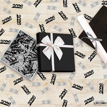 KatchOn, Black and Silver 2026 Confetti - Pack of 500 | Graduation Confetti 2026, Balck and Silver Grad Party Supplies 2026, Graduation Decorations 2026, 2026 Graduation Table Decorations