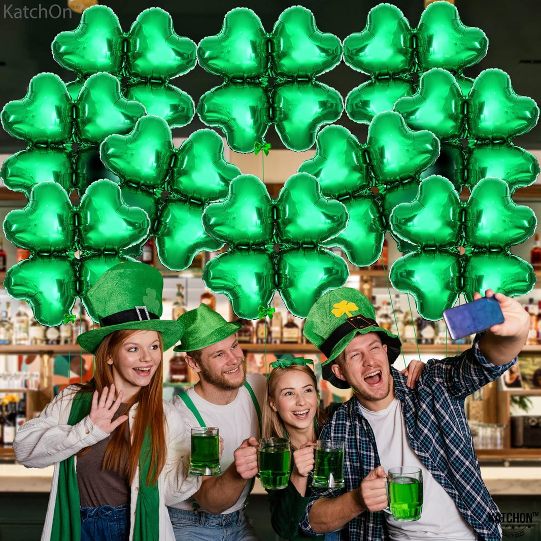 KatchOn, Pack of 12, St Patricks Day Balloons - 18 Inch, Shamrock Balloons | 4 leaf Clover Balloons for St Patricks Day Decorations | Lucky Balloons for Shamrock Decorations | St Patricks Balloons