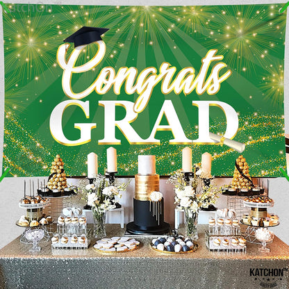 KatchOn, Green Congrats Grad Banner - Xtralarge, 72x44 Inch | Green and Gold Grad Banner for Graduation Decorations 2026 | Congrats Grad Backdrop for 2026 Graduation Decorations