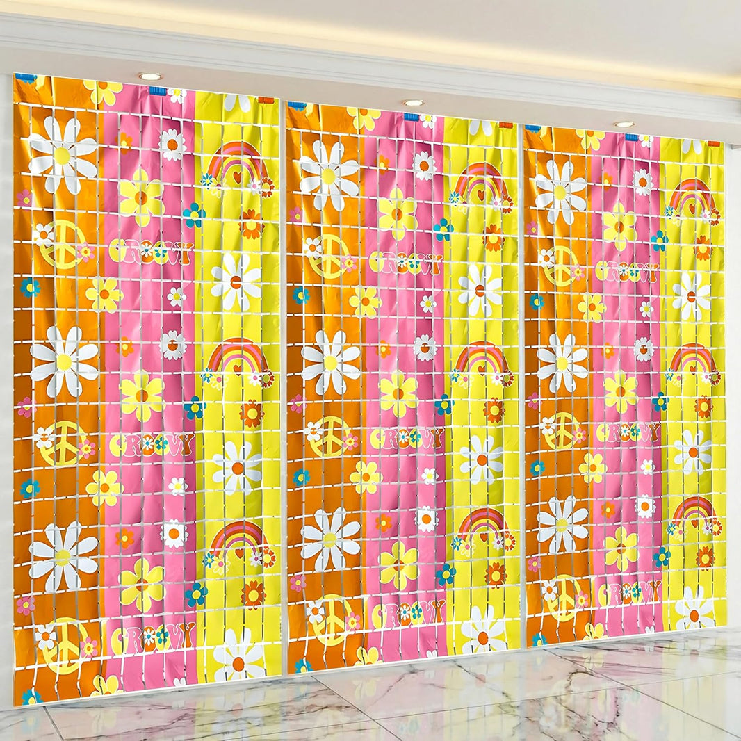 KatchOn, Groovy Streamers - Set of 3 | Retro Floral Backdrop for Retro Party Decorations | Spring Party, Two Groovy Party Decorations 60s 70s Birthday Decoration