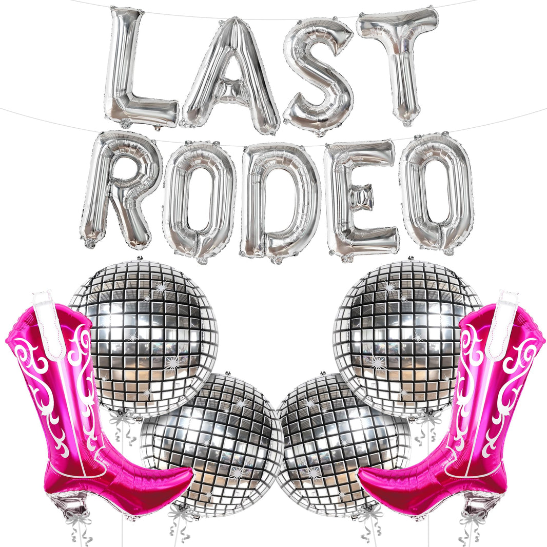 KatchOn, 15 pcs Last Rodeo Balloons Set - Silver, Disco Ball, Cowgirl Boots - Bridal Shower, Wedding, Birthday Decorations