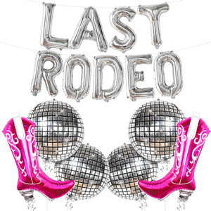katchon 15 pcs last rodeo balloons set silver disco ball cowgirl boots bridal shower wedding birthday decorations