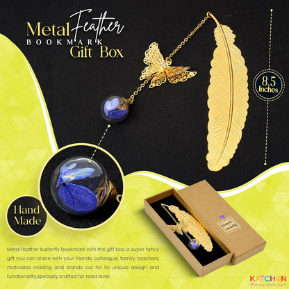 KatchOn, Metal Feather Bookmark with Butterfly Charm | Valentines Day Gifts for Teachers, Valentines Day Gifts for Her | Teachers Gift, Bookmarks for Women, Mom | Girls Readers Book Lovers, Coworker