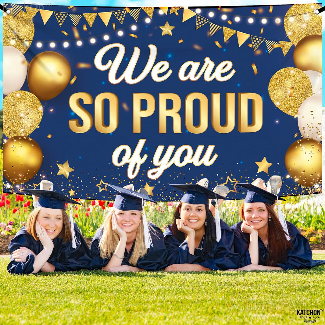 KatchOn, Blue We Are So Proud of You Banner - XtraLarge, 72x44 Inch | Congratulations Banner, Congratulations Decorations | Graduation Backdrop 2024, Graduation Decorations Class of 2024 Blue and Gold