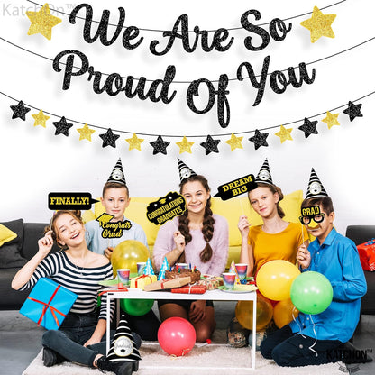 KatchOn, We Are So Proud of You Banner - Glitter, 10 Feet, No DIY | Graduation Banner for Black And Gold Graduation Decorations 2024 | Graduation Garland for College Graduation Party Decorations 2024