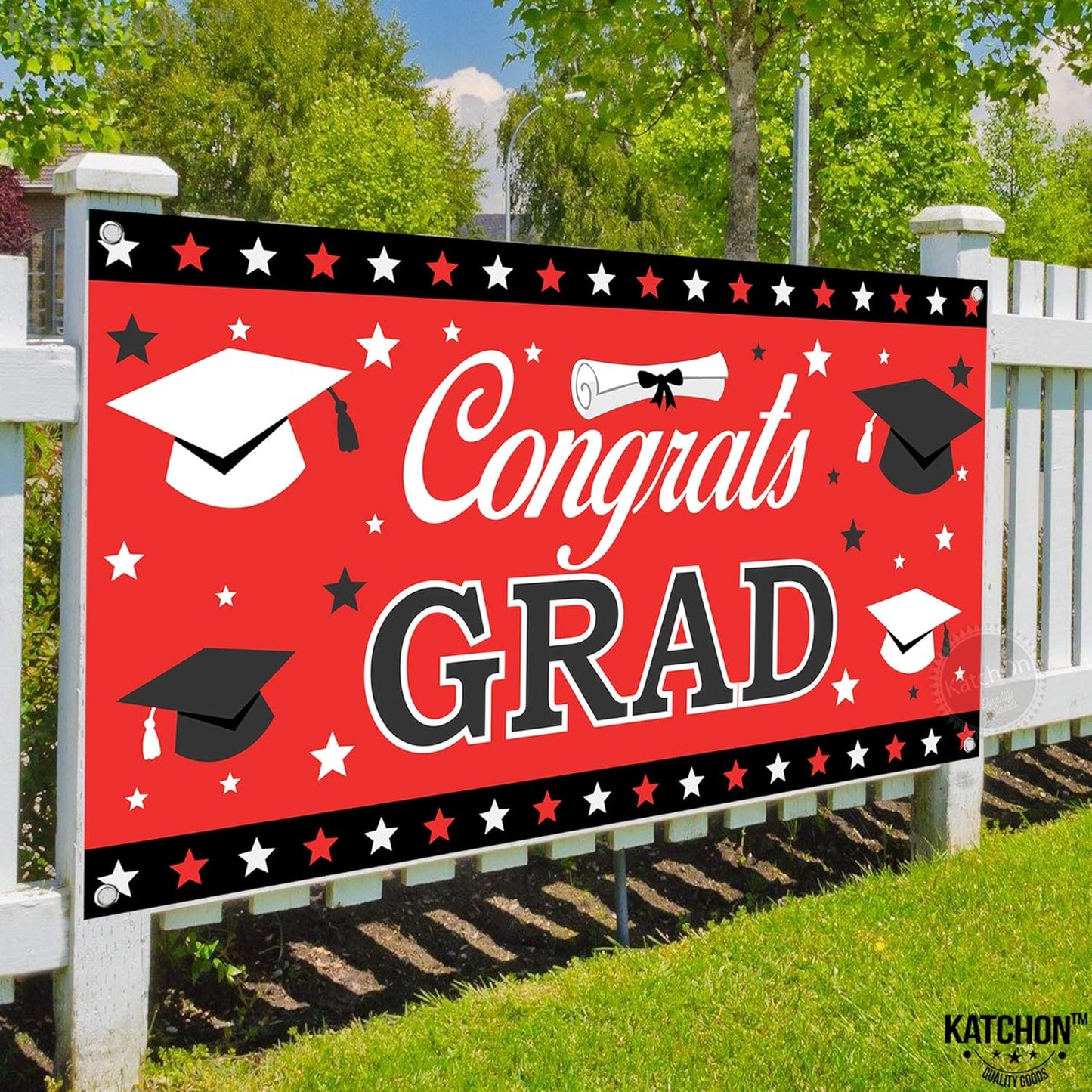 KatchOn, XtraLarge Congrats Grad Banner Red - 72x44 Inch | Graduation Banner Class of 2024 for 2024 Graduation Party Decorations | Graduation Backdrop 2024, Red Graduation Decorations Class of 2024