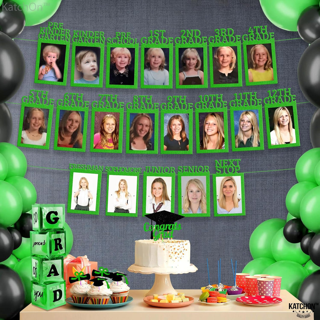 KatchOn, K-12 Graduation Photo Banner 5x7 - Photo Cards 12+6 | Grad Banner 2026 Personalized | Green Grad Picture Display, 2026 Graduation Decorations | Grad Party Decorations 2026