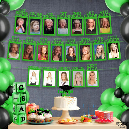 KatchOn, K-12 Graduation Photo Banner 5x7 - Photo Cards 12+6 | Grad Banner 2026 Personalized | Green Grad Picture Display, 2026 Graduation Decorations | Grad Party Decorations 2026