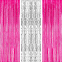 KatchOn, Hot Pink and Silver Fringe Backdrop - XtraLarge, 3.2x8 Feet, Pack of 3 | Silver & Pink Backdrop for Birthday Party Decorations, Bachelorette Party Decorations | Graduation Decoration 2025