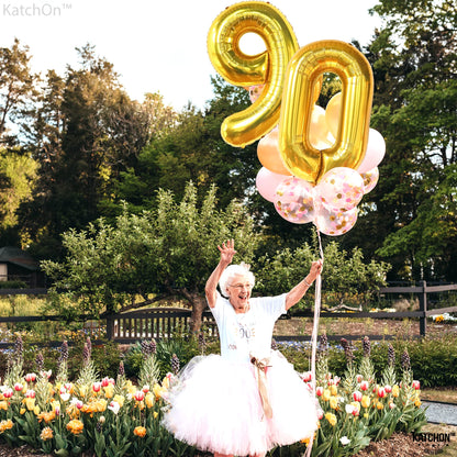 KatchOn, Big Gold 90 Balloon Number - 40 Inch | Gold 90th Birthday Balloons, 90th Birthday Decorations for Men, Women | Number 90 Birthday Balloon | 90 balloon number Birthday Party Decor