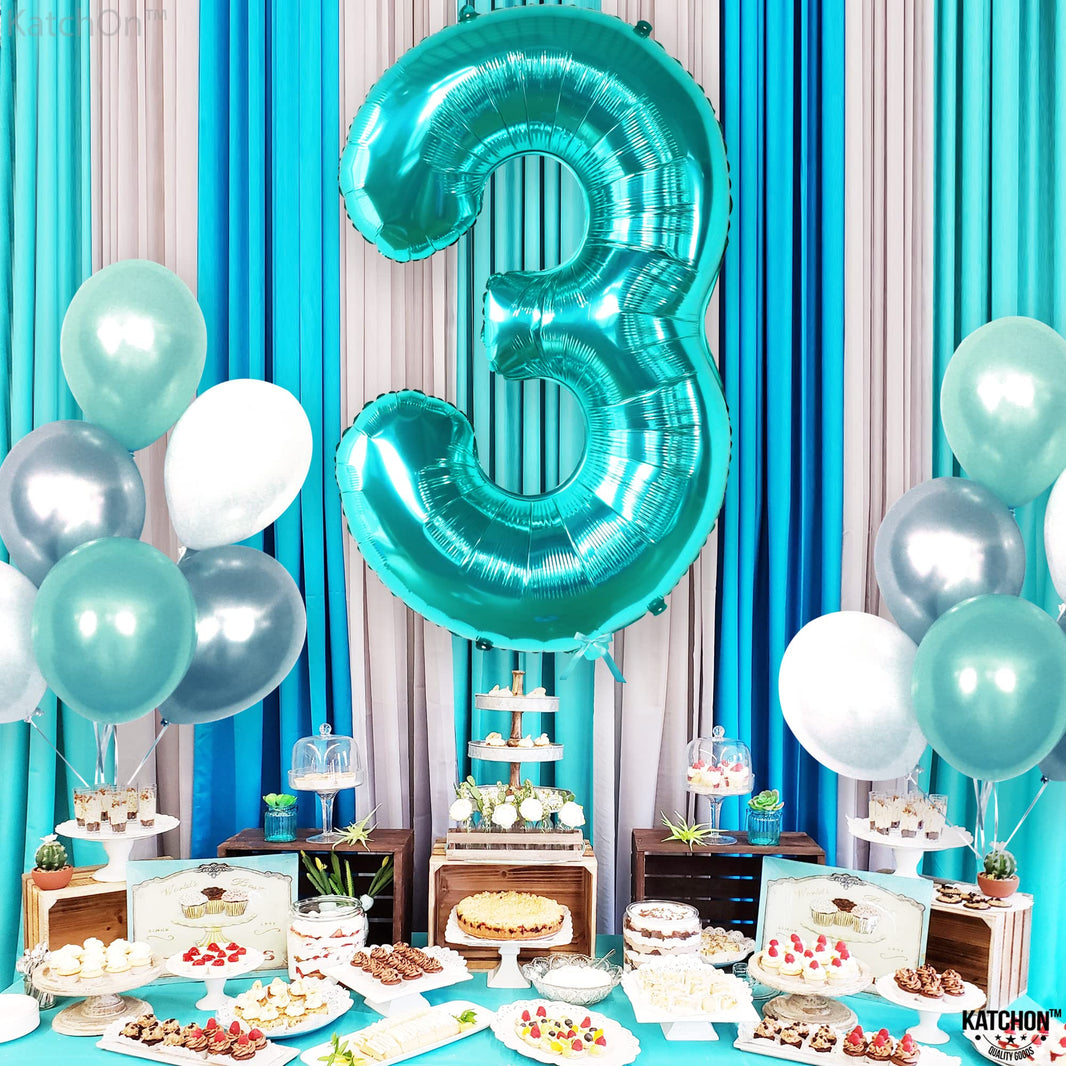 KatchOn, Teal Number 3 Balloon - Large, 40 Inch | Teal Blue 3 Balloon Number, Mermaid 3rd Birthday Decorations | Mermaid Birthday Decorations, Under The Sea Party Decorations
