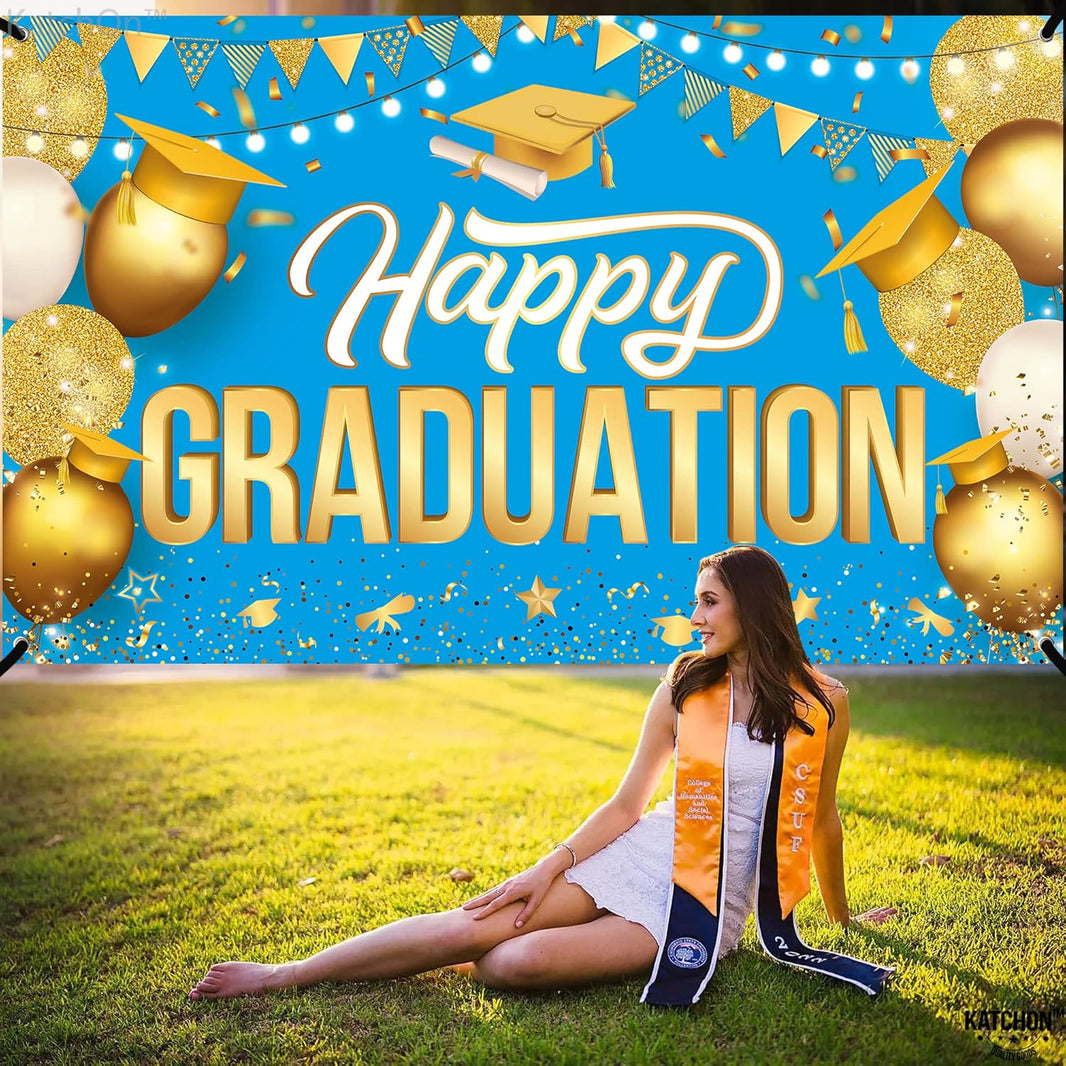 KatchOn, Happy Graduation Banner Blue and Gold - XtraLarge 72x44 Inch | Graduation Backdrop 2026, Graduation Decorations 2026 | Congratulations Banner for 2026 Graduation Decorations