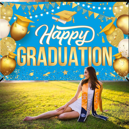 KatchOn, Happy Graduation Banner Blue and Gold - XtraLarge 72x44 Inch | Graduation Backdrop 2026, Graduation Decorations 2026 | Congratulations Banner for 2026 Graduation Decorations