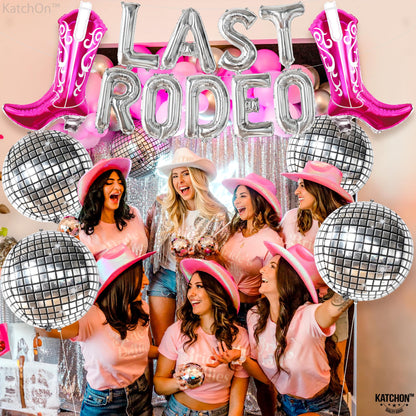 KatchOn, 15 pcs Last Rodeo Balloons Set - Silver, Disco Ball, Cowgirl Boots - Bridal Shower, Wedding, Birthday Decorations