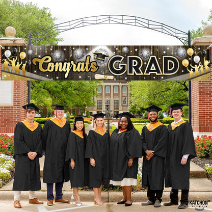 KatchOn, XtraLarge Congrats Grad Banner - 120x20 Inch | Disco Graduation Backdrop 2026, Black and Gold Graduation Decorations 2026 | Graduation Banner, Graduation Decorations Class of 2026