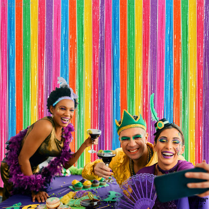 KatchOn, Sparkling Rainbow Fringe Curtain - 3.2x8 Feet, Pack of 2 | Easter Foil Fringe Curtains for Rainbow Party Decorations | Rainbows Backdrop | Party Streamers for Easter Decorations for Home