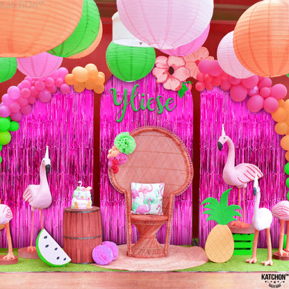 KatchOn, XtraLarge Hot Pink Fringe Backdrop - 3.2x8 Feet, Pack of 2 | Hot Pink Streamers Backdrop for Pink Party Decorations, Birthday, Bachelorette , Wedding, Baby Shower, Gender Reveal Decorations