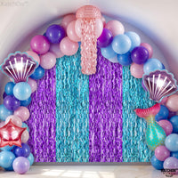 KatchOn, Large Wavy Purple and Blue Fringe Curtain - Pack of 2 | Mermaid Birthday Decorations, Beach Party Decorations | Purple and Blue Foil Fringe for Under The Sea Party Decorations