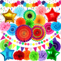 KatchOn, Cinco De Mayo Decorations Set - Pack of 37 | Fiesta Paper Fans, Fiesta Party Decorations | Mexican Banner, Cinco De Mayo Pom Poms | Star Fiesta Balloons and Swirls | Fiesta Decorations
