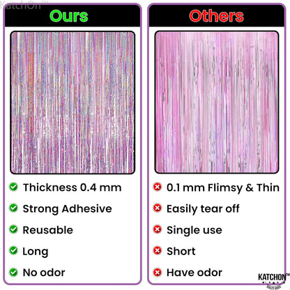 KatchOn, Iridescent Pink Backdrop Curtain - XtraLarge 8x3.2 Feet, Pack of 2 | Pink Streamers for Pink Party Decorations | Pink Fringe Backdrop for Pink Birthday Decorations | Pink Iridescent Backdrop