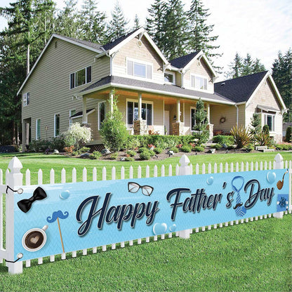 KatchOn, Happy Fathers Day Banner - XtraLarge, 120x20 Inch | Happy Fathers Day Yard Banner, Happy Fathers Day Decorations for Party | Happy Fathers Day Backdrop, Blue Father's Day Decorations Outside