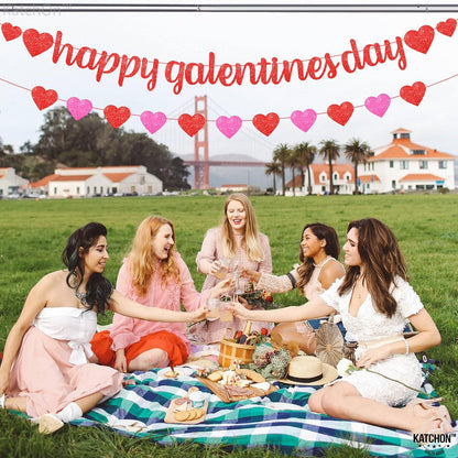 KatchOn, Glitter Red Happy Galentines Day Banner - 10 Feet, No DIY | Happy Galentines Day Decorations for Party | Galentines Day Sign for Galentines Decorations | Galentines Decor