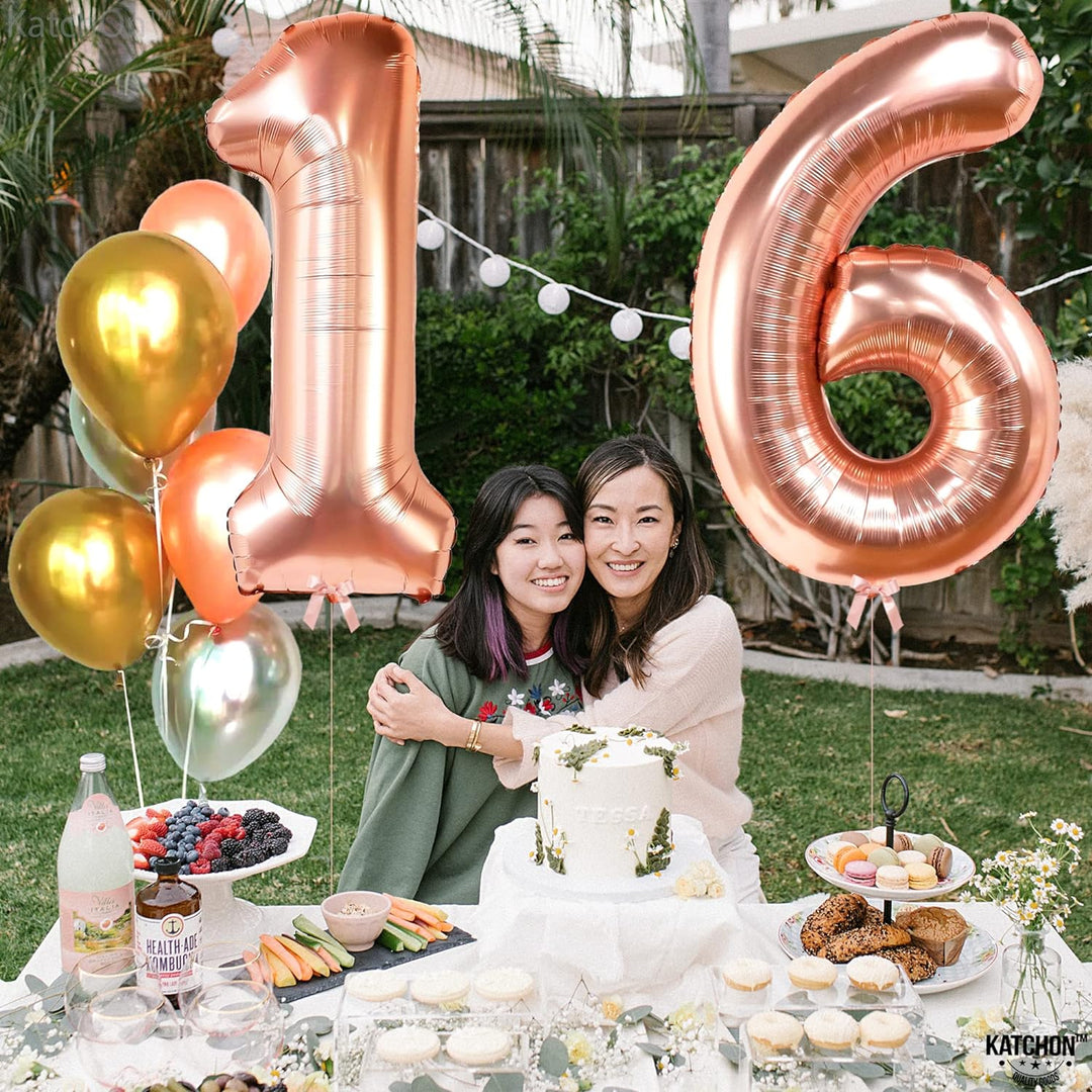 KatchOn, Rose Gold 16 Balloon Numbers - 40 Inch | 16th Birthday Decorations for Girls | Sweet 16 Birthday Decorations | Sweet 16 Balloons Rose Gold | Sweet 16 Party Decorations, 16th Birthday Balloons
