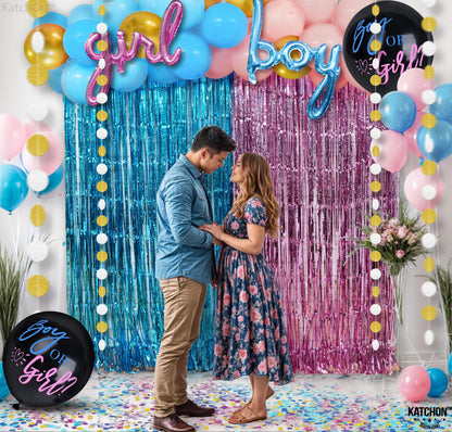 KatchOn, Gender Reveal Decorations Set - Pack of 55 | Gender Reveal Party Supplies Kit, Gender Reveals Balloon Arch Kit | Boy or Girl Balloon for Party Decorations | Pink and Blue Streamers