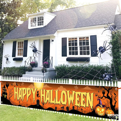 Katchon Happy Halloween Banners For Outside- Orange And Black Yard Sign