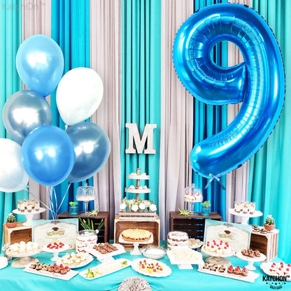 KatchOn, Giant Blue Number 9 Balloon - 40 Inch | Foil 9 Birthday Balloon for 9th Birthday Decorations | 9th Anniversary Decoration | Blue Party Decoration