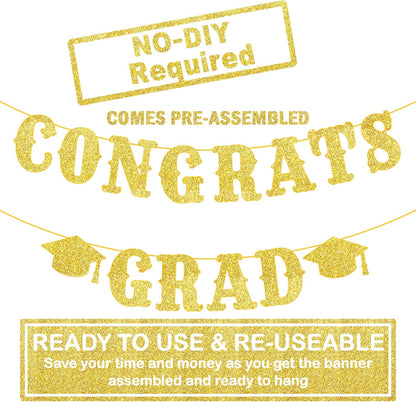 Graduation Decoration 2026 | Glitter Gold Congrats Grad Banner 2026 - No DIY, 10 Feet | Gold Congrats Grad Sign for Graduation Decorations Class of 2026, KatchOn