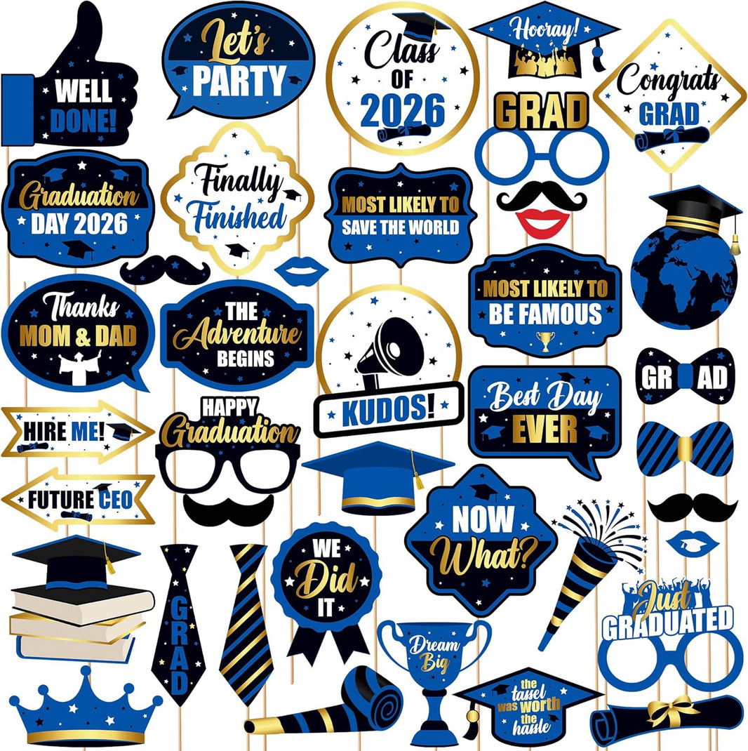 KatchOn, Graduation Photo Props 2026 - Pack of 40 | Blue and Black Grad Party Decorations | Grad Photo Props 2026 | 2026 Graduation Decorations