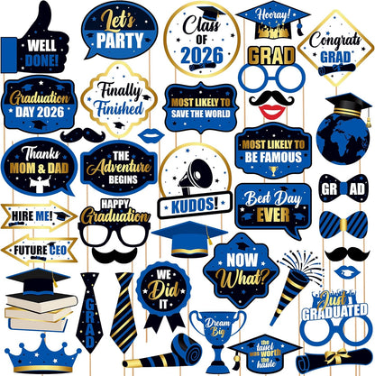 KatchOn, Graduation Photo Props 2026 - Pack of 40 | Blue and Black Grad Party Decorations | Grad Photo Props 2026 | 2026 Graduation Decorations