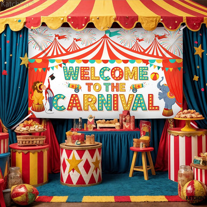 KatchOn, XtraLarge Welcome To The Carnival Backdrop  72x44 Inch | Circus Theme Party Decorations, Carnivals Banner for Carnival Decorations, Funfair or Circus Birthday Party Decor