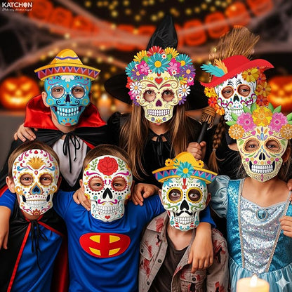 KatchOn, Halloween Face Mask, Pack of 12 | Halloween Party Supplies, Dia De Los Muertos Decorations | Sugar Skull Mask for Day of the Dead Party Decorations | Sugar Skull Decor Dia De Los Muertos Mask