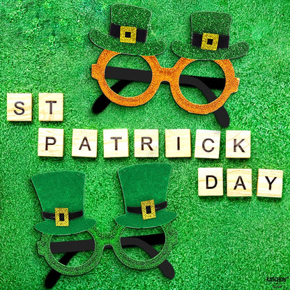KatchOn, Glitter St Patricks Day Glasses - Pack of 6 | St Patricks Day Photo Booth Props for St Patricks Day Decorations | Saint Patricks Day Glasses for St Patricks Day Decor | Shamrock Glasses