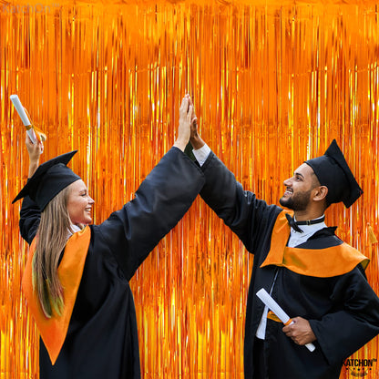 KatchOn, XtraLarge Orange Fringe Backdrop Curtain - 3.2x8 Feet, Pack of 2 | Orange Streamers for Basketball Party Decorations, Birthday Decorations, Graduation Decorations 2025 | Basketball Backdrop
