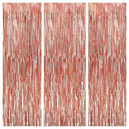 KatchOn, Rose Gold Fringe Curtain - XtraLarge 9.6x8 Feet, Pack of 3 | Rose Gold Backdrop for Birthday Party | Rose Gold Party Decorations | Rose Gold Tinsel Backdrop for Bachelorette Party Decorations