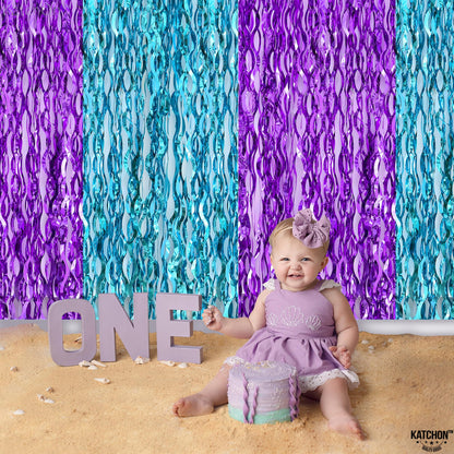 KatchOn, Large Wavy Purple and Blue Fringe Curtain - Pack of 2 | Mermaid Birthday Decorations, Beach Party Decorations | Purple and Blue Foil Fringe for Under The Sea Party Decorations