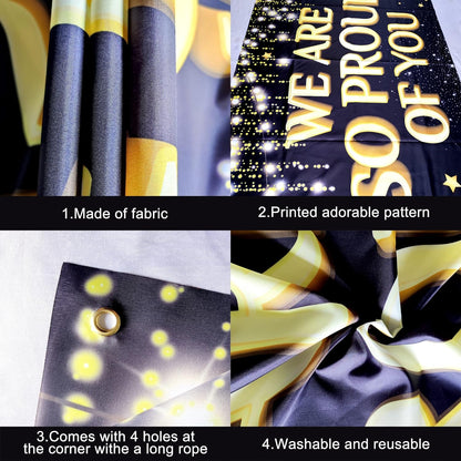 KatchOn, We Are So Proud of You Banner - 72x44 Inch, Black Gold Graduation Banner | Congratulations Backdrop, Graduation Decorations Class of 2024 | Congratulations Banner, Congratulations Decorations