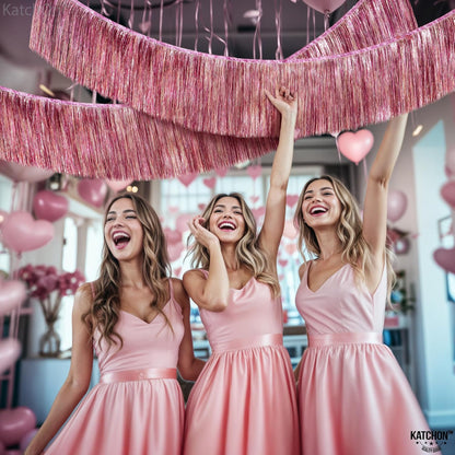KatchOn, XtraLarge Pink Fringe Banner - 6.5 Ft ,Pack of 2 | Fringe Garland, Pink Streamers for Birthday,Gender Reveal, Bachelorette Party Decorations | Flamingo Party Decorations